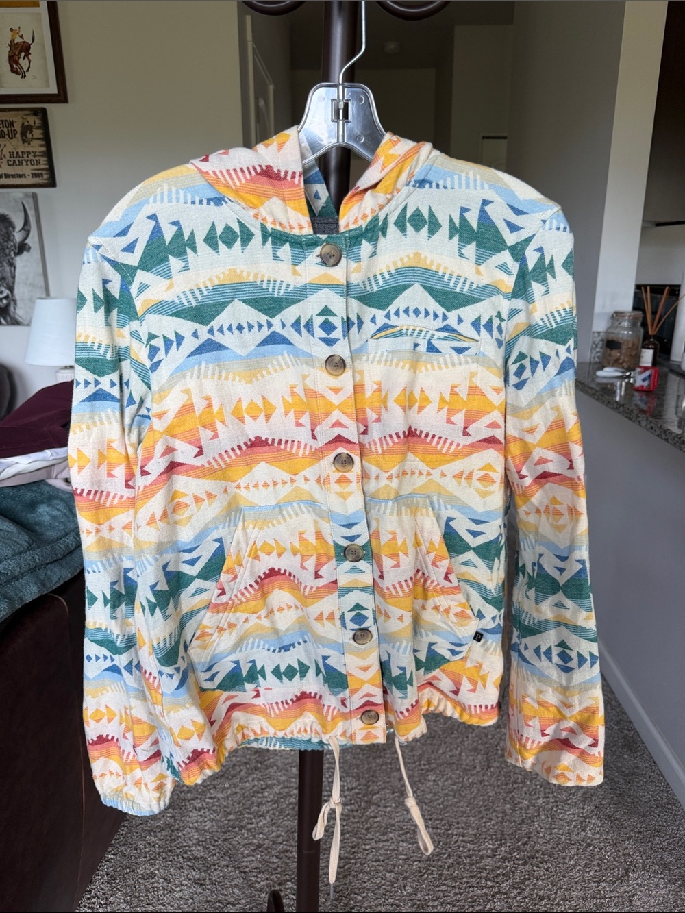 Women's Pendleton Hooded Button-Front Jacket in Multicolor Aztec Print